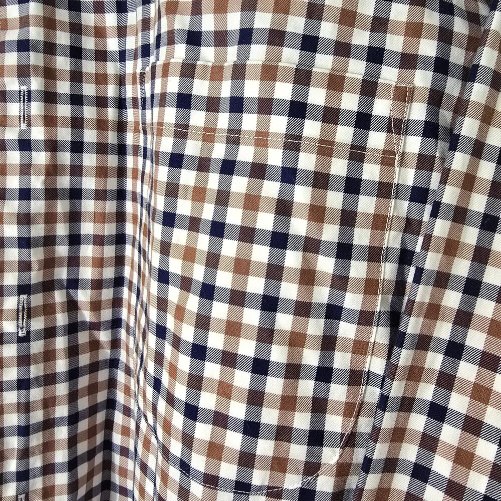 Peter Millar Check Button Shirt, Long Sleeve, Brown Navy Size /Long - Picture 4 of 6